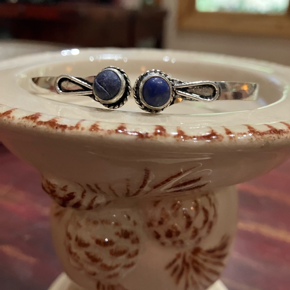 Lapis lazuli Unisex Silver Tone Arm Cuff / Bracelet